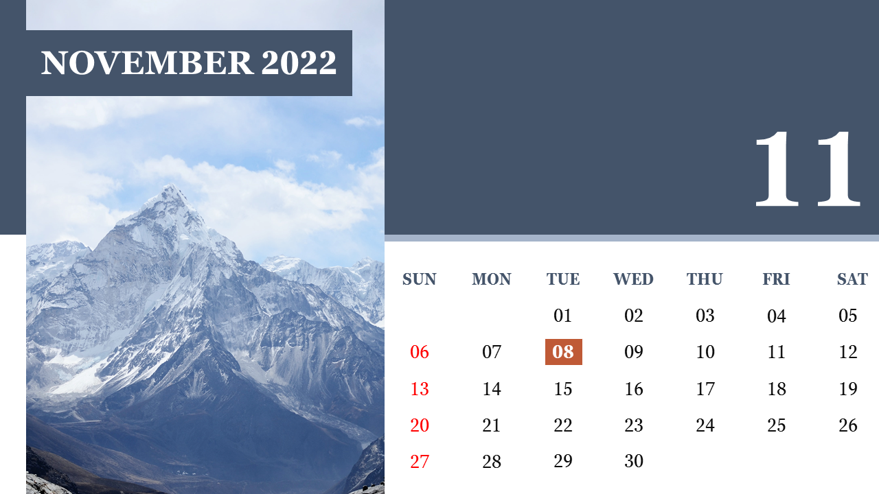 November 2022 PowerPoint Template PPT